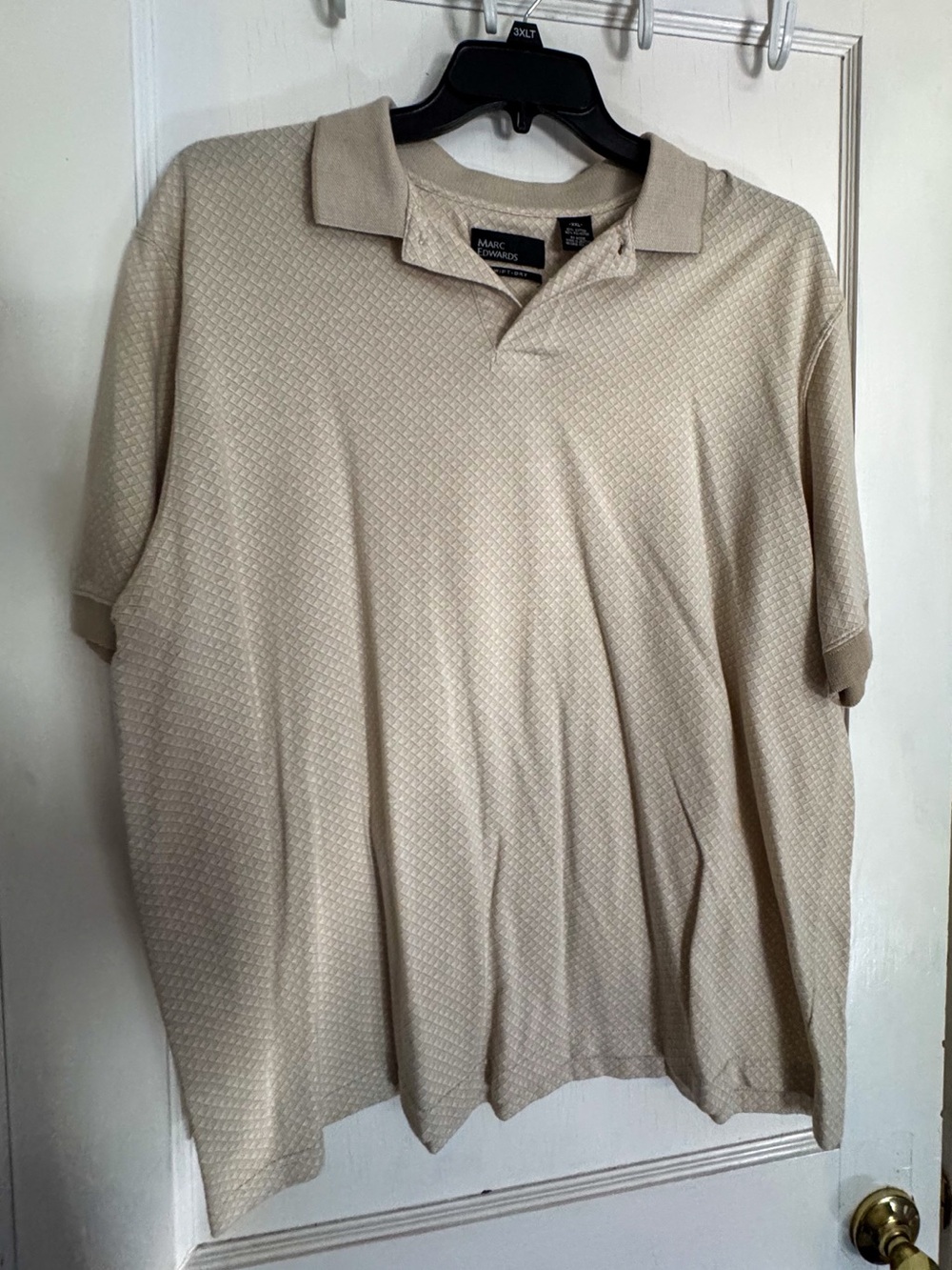 Marc Edward’s - Polo Shirt Men’s XXL - Beige Tan Textured Grid Golf Top
